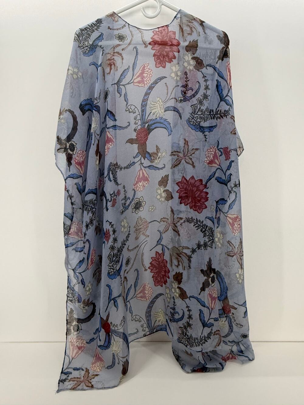 Sheer Blue Floral and Paisley Print Long Womens Kimono - One Size